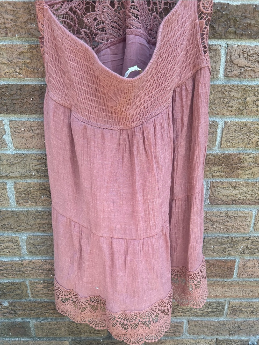 Rebellion Dusty Rose Lace-Trim Backless Sundress size large - Picture 9 of 11